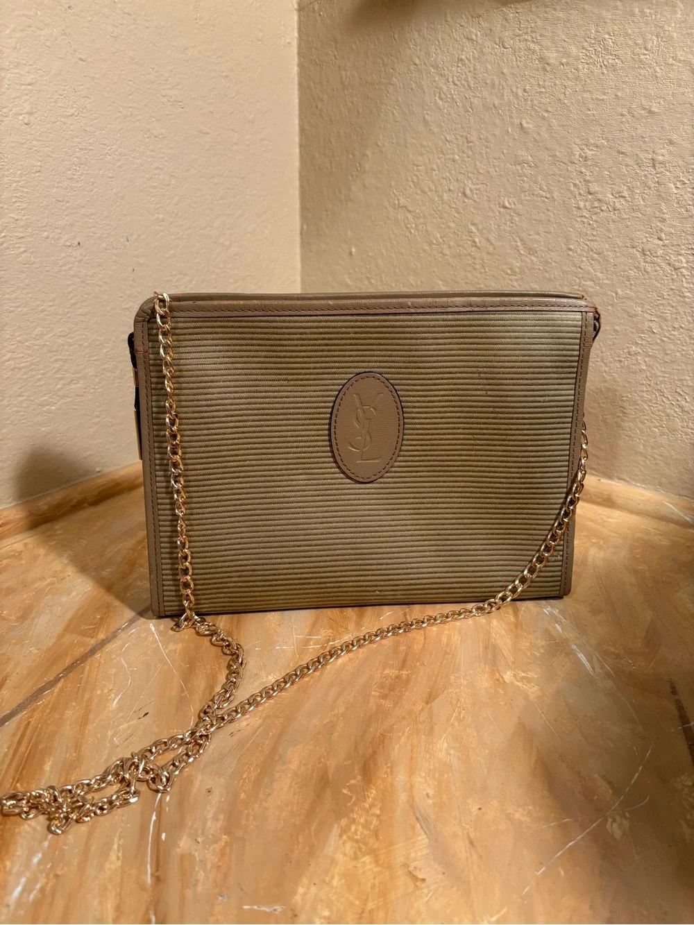 Saint Laurent Beige-Tan Canvas Toiletry Pouch